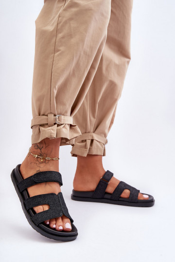 Women's Material Slippers with Velcro Black Jose 2