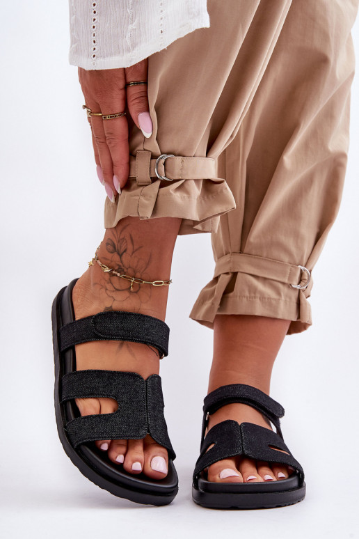 Women's Material Slippers with Velcro Black Jose
