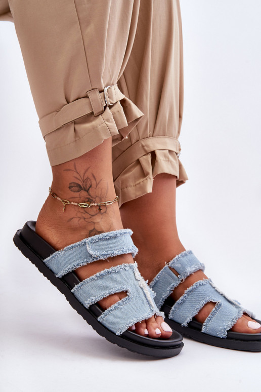 Women's Material Slippers Zip with Blue Lamirose