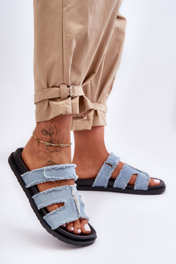 Women's Material Slippers Zip with Blue Lamirose