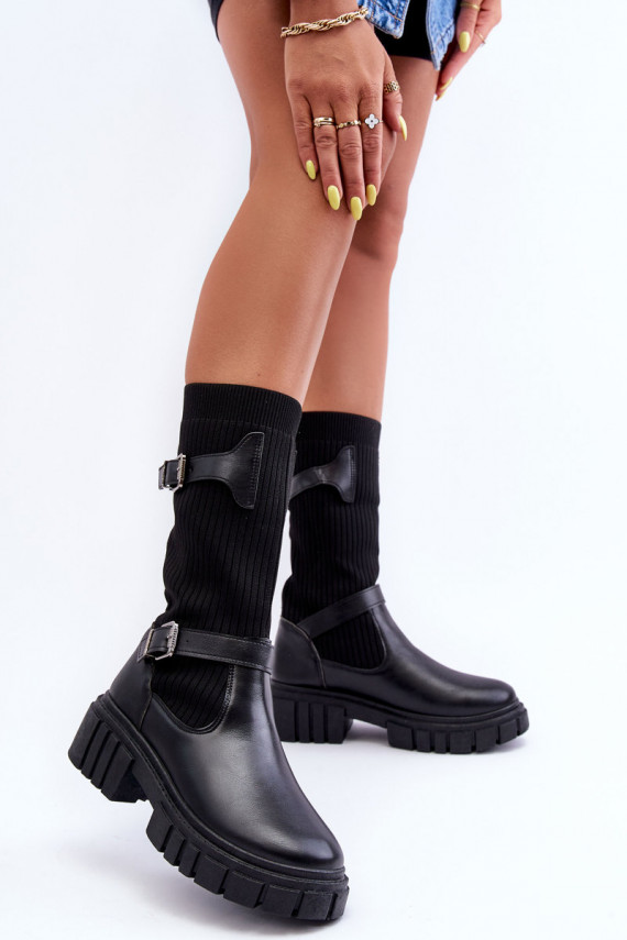 Women's Ankle Boots with Sock Black Abroze