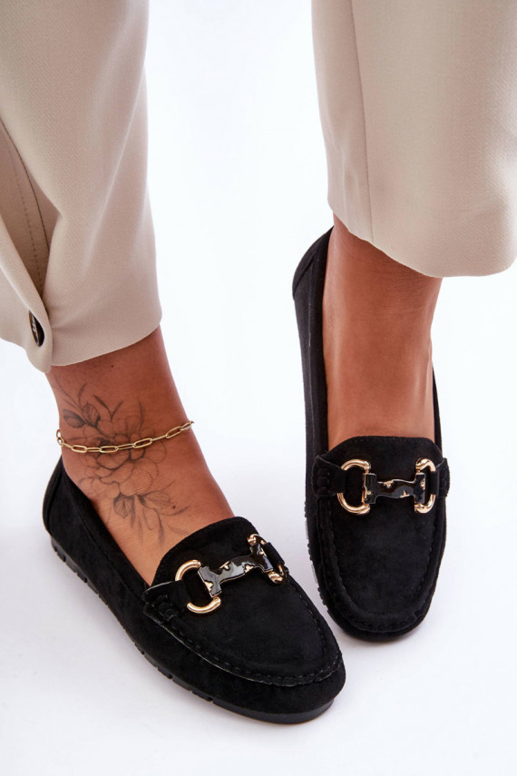 Women's Suede Moccasins with Ornament Black Dionira