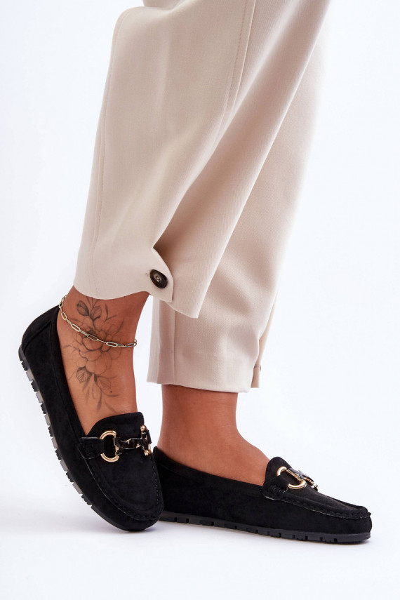 Women's Suede Moccasins with Ornament Black Dionira