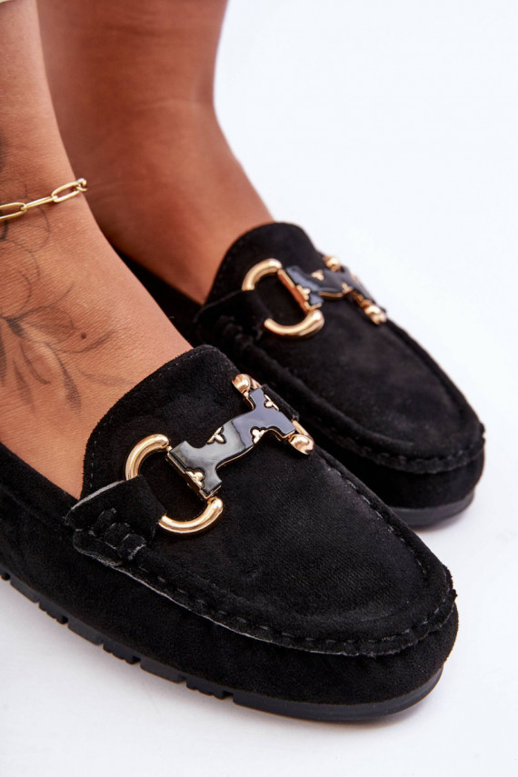 Women's Suede Moccasins with Ornament Black Dionira