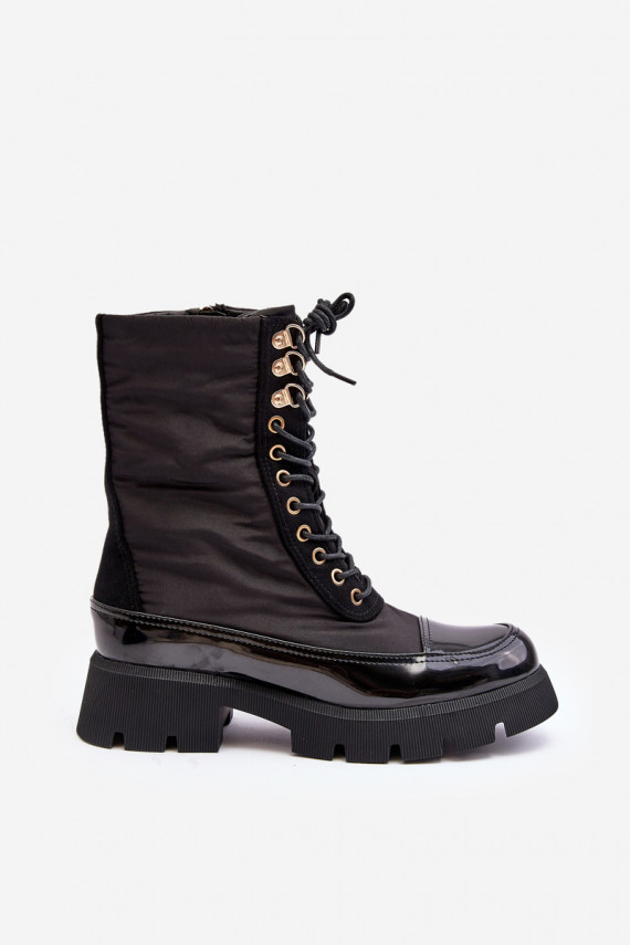Women's Insulated Work Boots Flat Heel Black Saranema