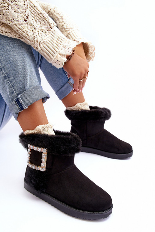 Faux Fur Lined Lace-up Snow Boots Black Dulca