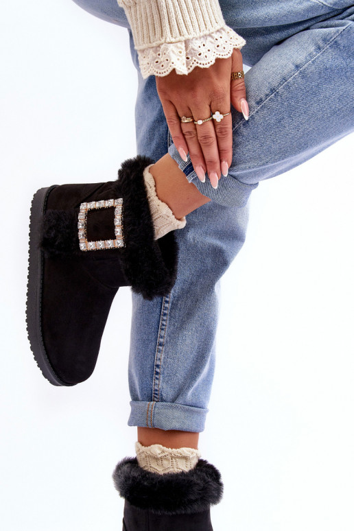Faux Fur Lined Lace-up Snow Boots Black Dulca