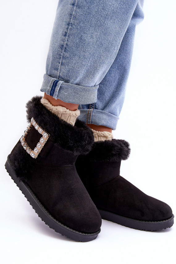 Faux Fur Lined Lace-up Snow Boots Black Dulca