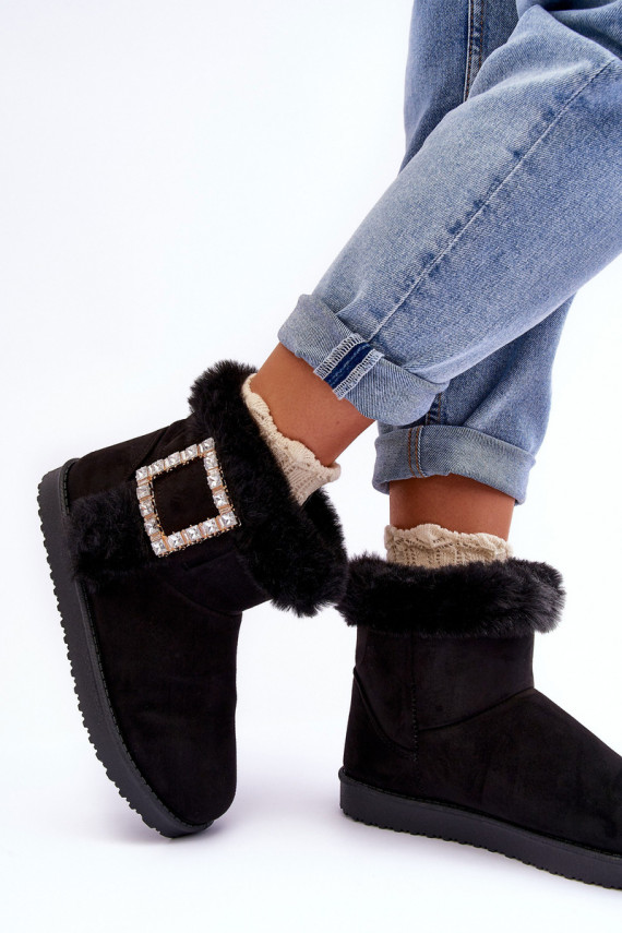 Faux Fur Lined Lace-up Snow Boots Black Dulca