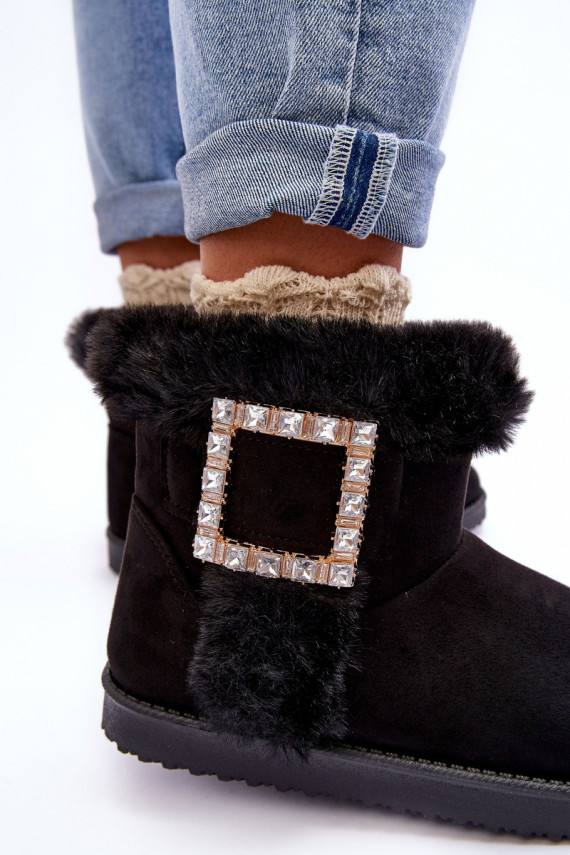 Faux Fur Lined Lace-up Snow Boots Black Dulca
