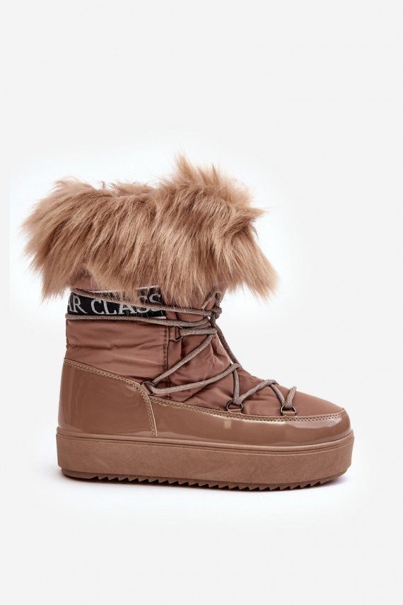 Women's Lace-up Dark Beige Snow Boots Santero