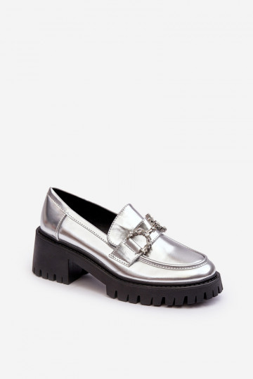 Women's Leather Half-Boots On Massive Heel Silver Lemmitty 2