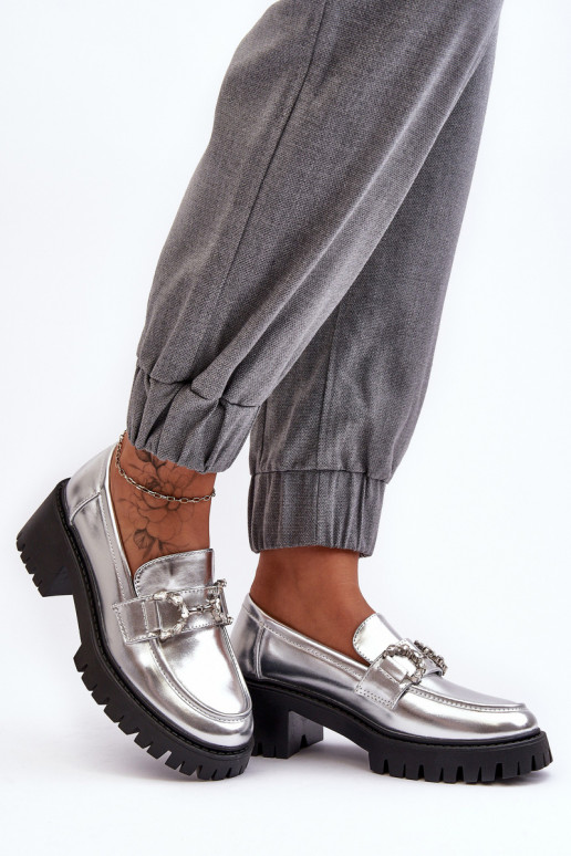Women's Leather Half-Boots On Massive Heel Silver Lemmitty