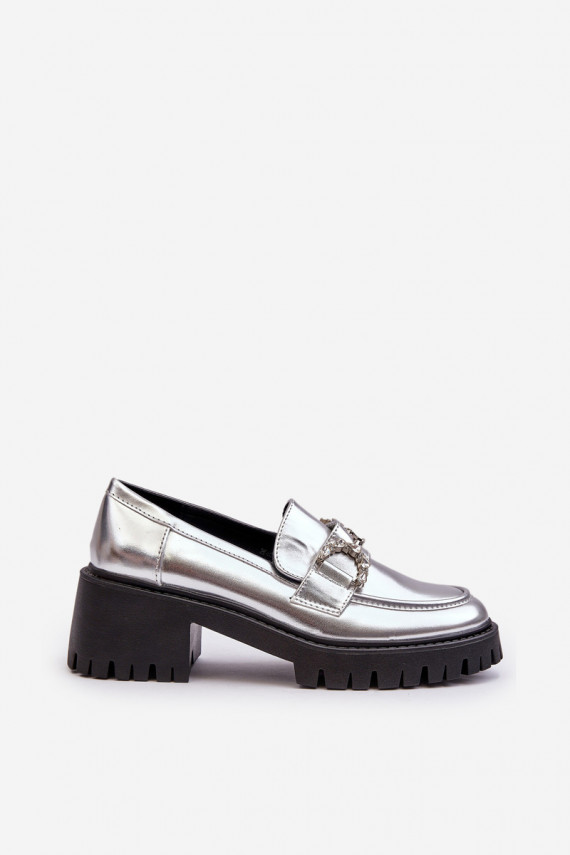 Women's Leather Half-Boots On Massive Heel Silver Lemmitty