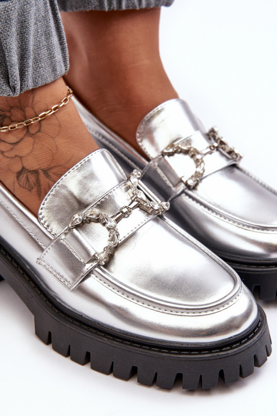 Women's Leather Half-Boots On Massive Heel Silver Lemmitty