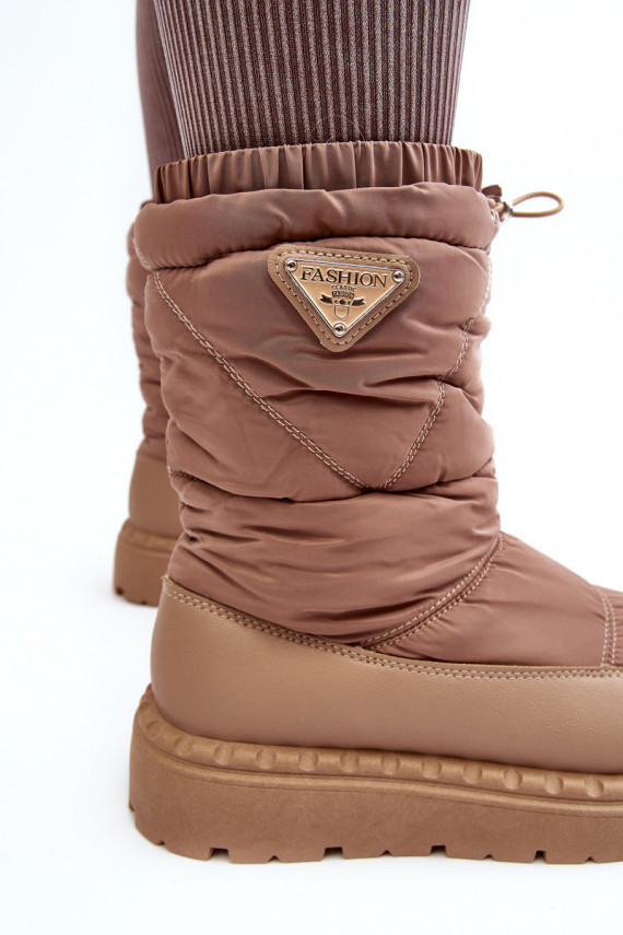 Women's snow boots on thick sole in dark beige Lureta