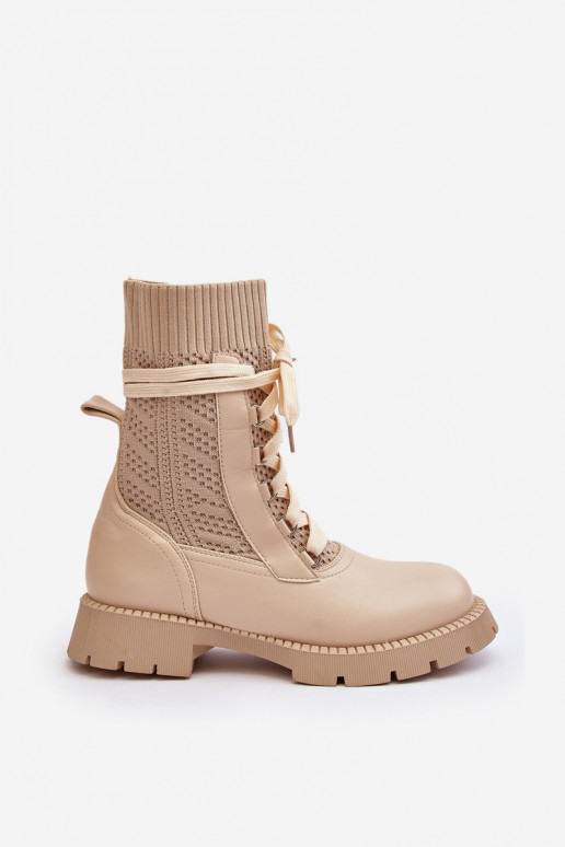 Women's lace-up ankle boots with sock in light beige Gentiana