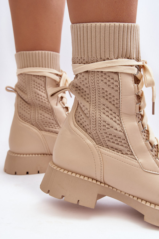 Women's lace-up ankle boots with sock in light beige Gentiana