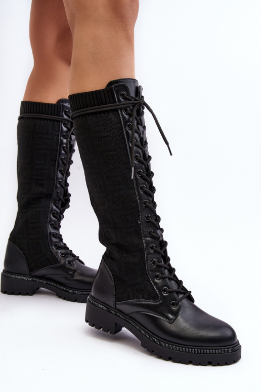 Women's lace-up boots with elastic upper black Virxinia