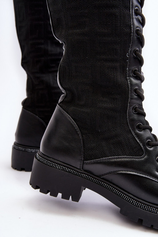 Women's lace-up boots with elastic upper black Virxinia