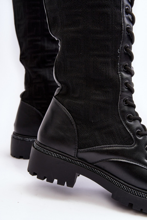 Women's lace-up boots with elastic upper black Virxinia