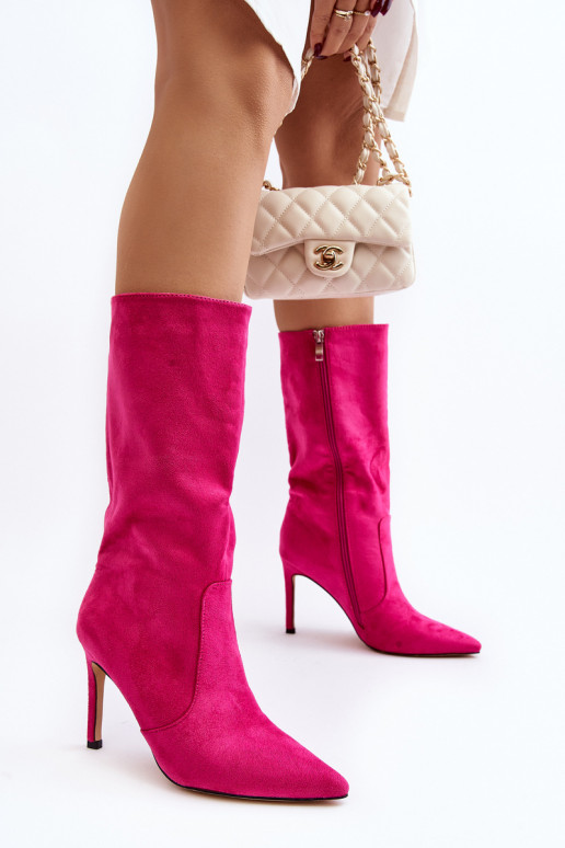 Women's Half-Calf Boots on Stiletto Fuchsia Odetteia
