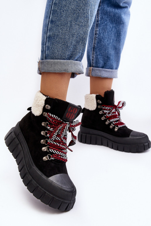 Lined Boots Trappers on Thick Sole Black Ralotta