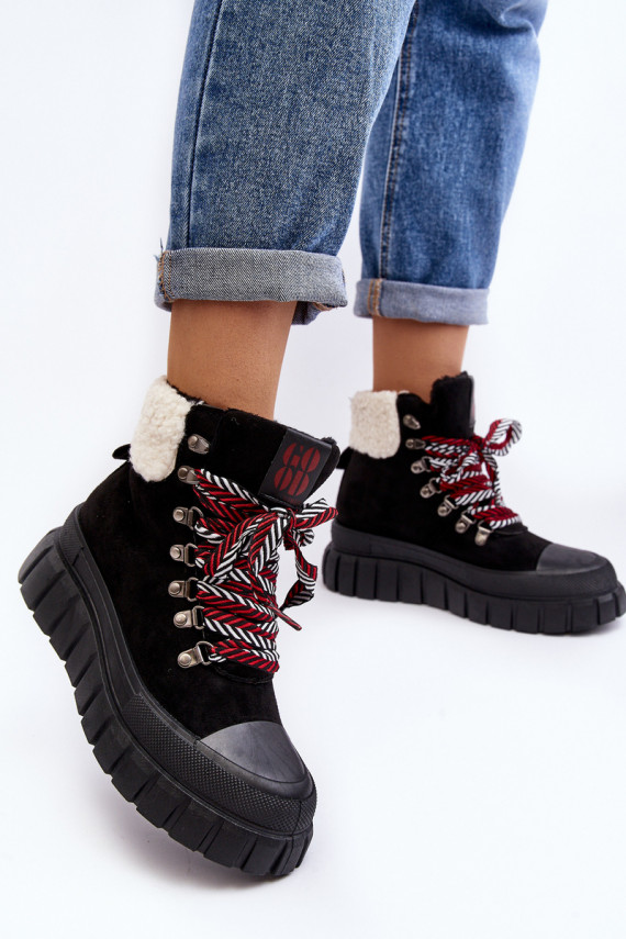 Lined Boots Trappers on Thick Sole Black Ralotta