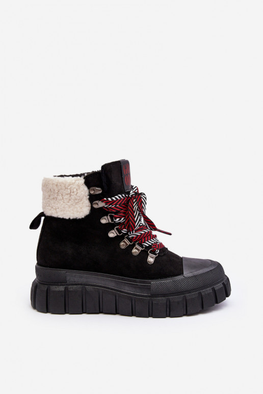 Lined Boots Trappers on Thick Sole Black Ralotta