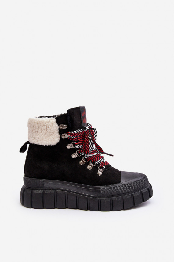 Lined Boots Trappers on Thick Sole Black Ralotta