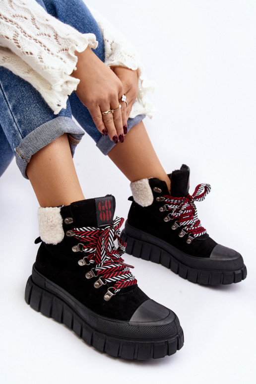Lined Boots Trappers on Thick Sole Black Ralotta