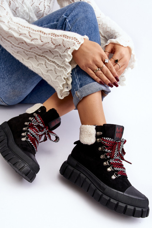 Lined Boots Trappers on Thick Sole Black Ralotta