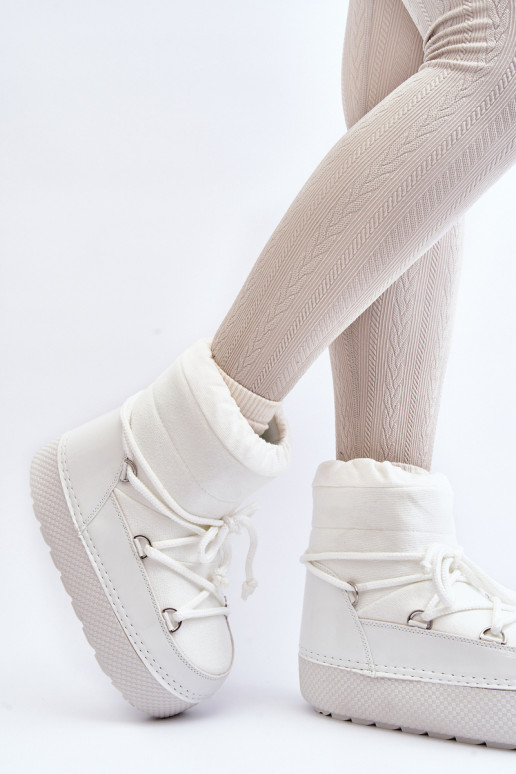 Women's White Snow Boots with Lacing Toolsa