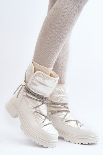 Women's White Snow Boots with Decorative Lacing Rilana 2