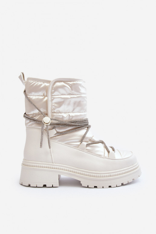 Women's White Snow Boots with Decorative Lacing Rilana