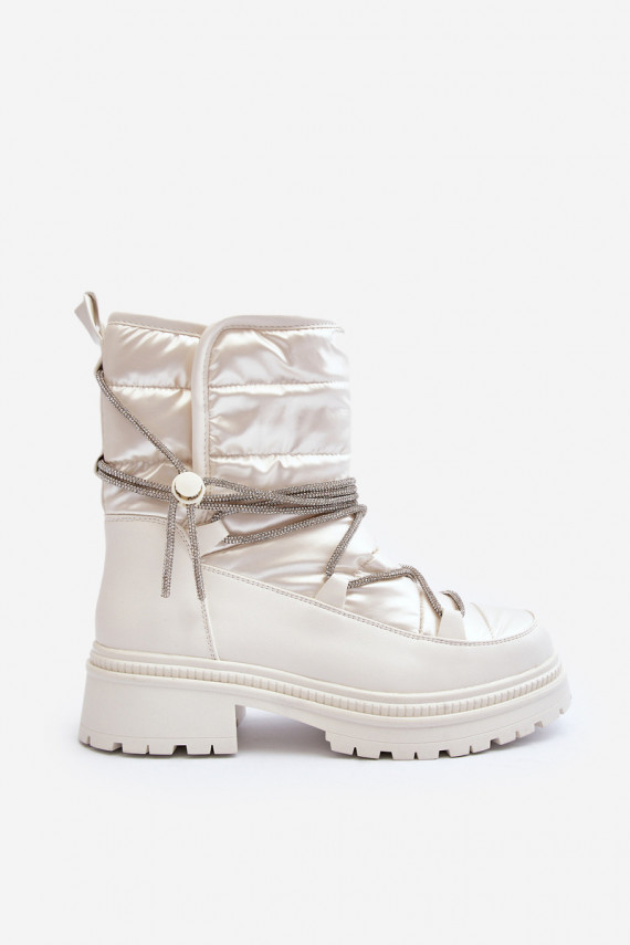 Women's White Snow Boots with Decorative Lacing Rilana