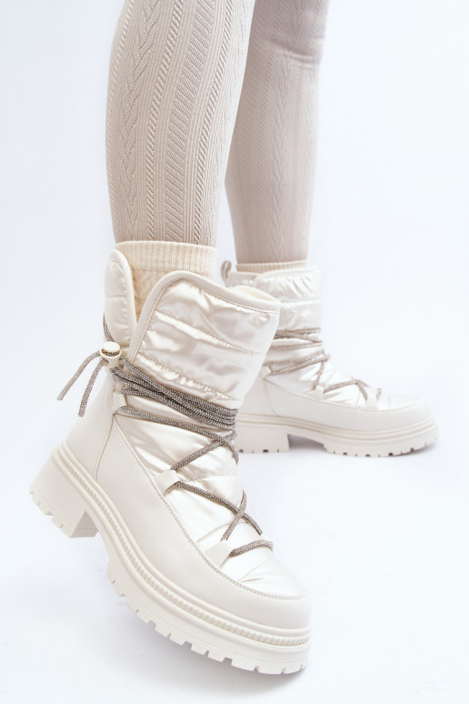 Women's White Snow Boots with Decorative Lacing Rilana