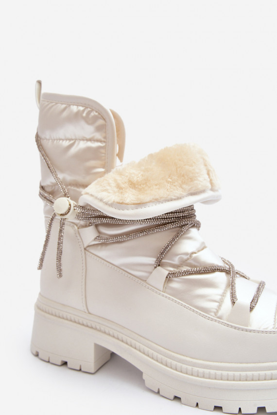 Women's White Snow Boots with Decorative Lacing Rilana