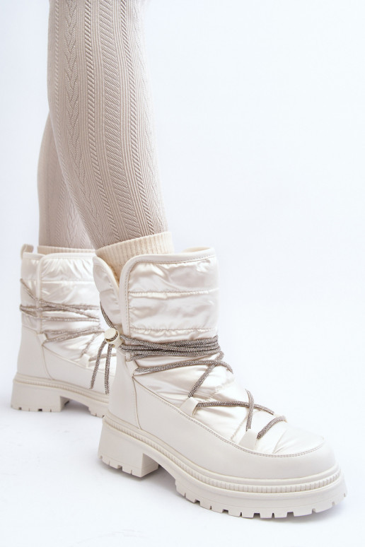Women's White Snow Boots with Decorative Lacing Rilana