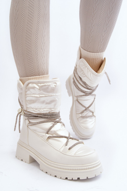 Women's White Snow Boots with Decorative Lacing Rilana