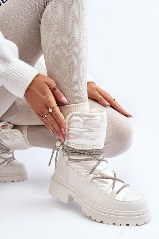 Women's White Snow Boots with Decorative Lacing Rilana
