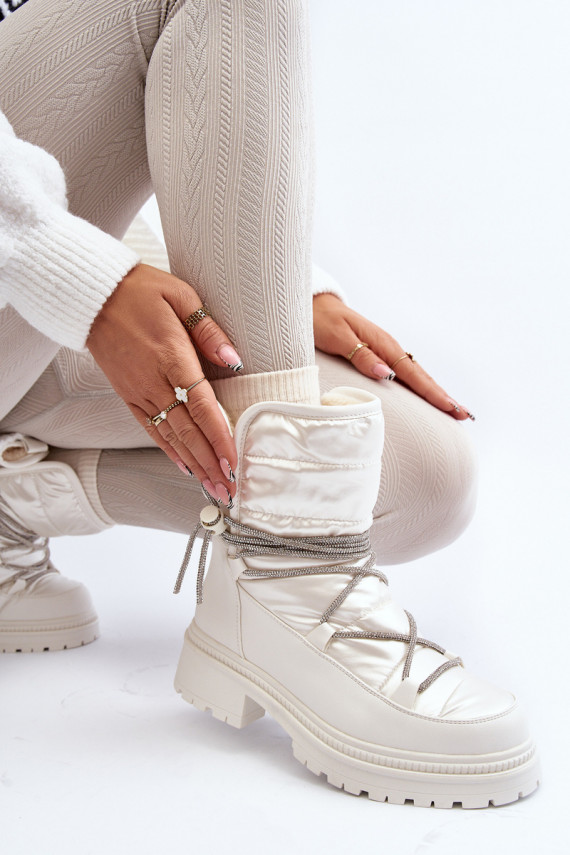 Women's White Snow Boots with Decorative Lacing Rilana