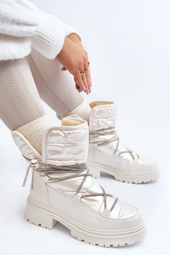 Women's White Snow Boots with Decorative Lacing Rilana