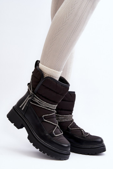 Women's Snow Boots with Decorative Lacing Black Rilana 2