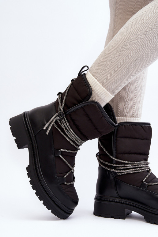 Women's Snow Boots with Decorative Lacing Black Rilana
