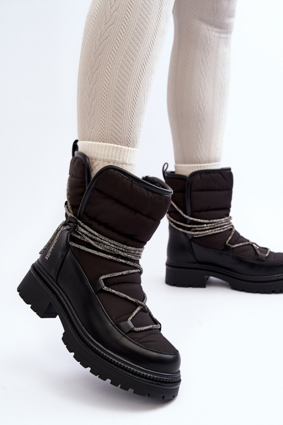 Women's Snow Boots with Decorative Lacing Black Rilana