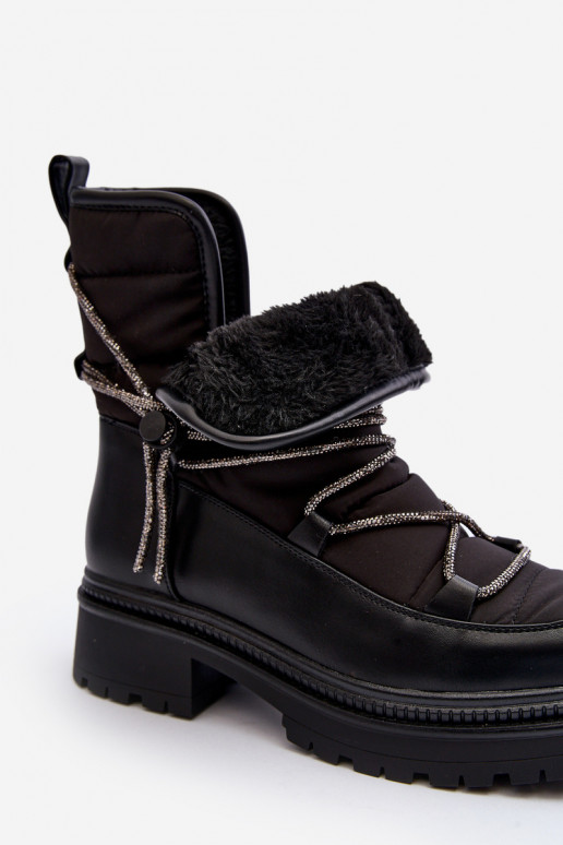 Women's Snow Boots with Decorative Lacing Black Rilana