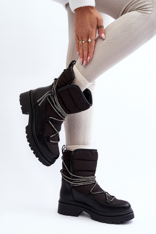 Women's Snow Boots with Decorative Lacing Black Rilana