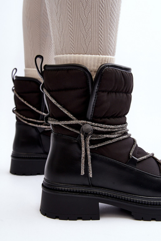 Women's Snow Boots with Decorative Lacing Black Rilana