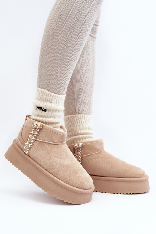 Beige Patterned Platform Snow Boots Udra